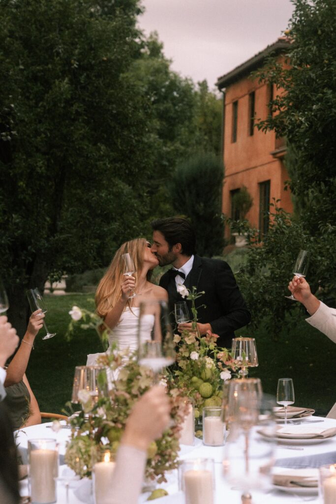 Romantic candlelit dinner under the stars at a villa wedding in Tuscany