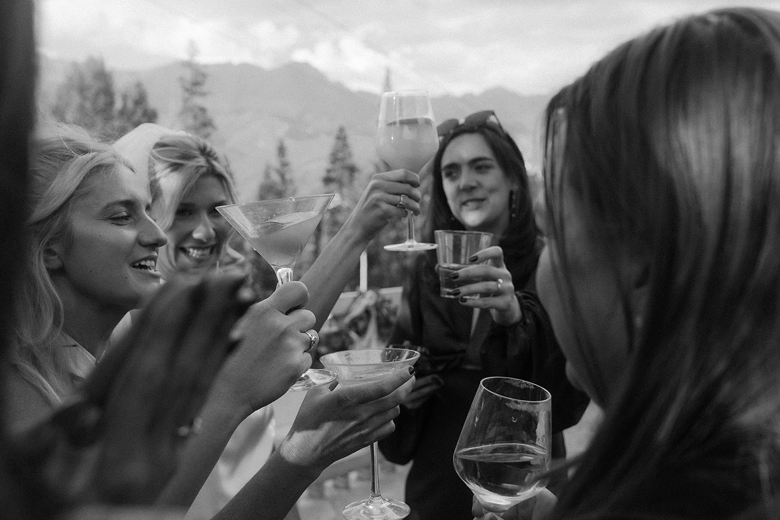 Cheers at a telluride lodge wedding reception