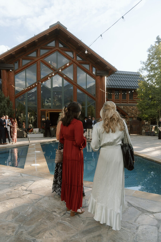 telluride mountain lodge wedding reception with mountain reflecting in the windows